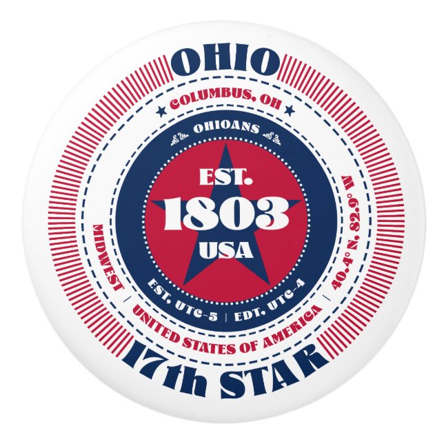 Ohio US State Rött vitt blått Typography Knopp (Framsidan)