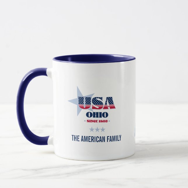 Ohio USA 1803 Blue Star Personlig mugg (Vänster)