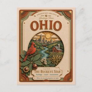 Ohio Vintage Paper Cut American Arcana Vykort