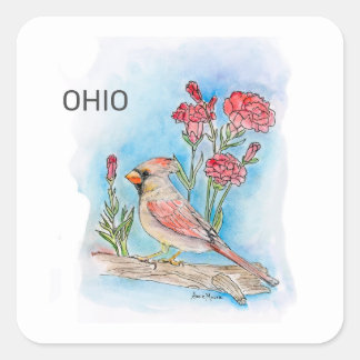 Ohiofågel och blomma fyrkantigt klistermärke