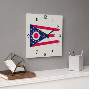 Ohioflaggan: Buckeye State-banner Fyrkantig Klocka