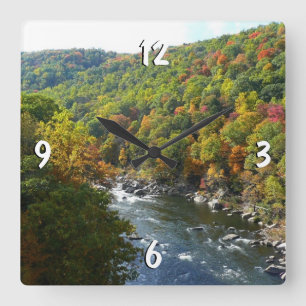 Ohiopyle River in Fall II Pennsylvania Autumn Fyrkantig Klocka