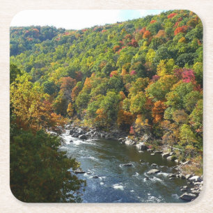 Ohiopyle River in Fall II Pennsylvania Autumn Underlägg Papper Kvadrat