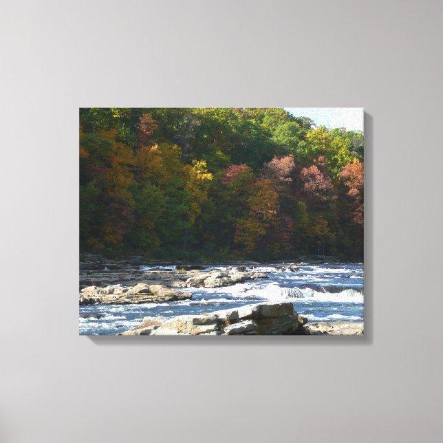 Ohiopyle River Rapids in Fall Pennsylvania Autumn Canvastryck (Framsida)