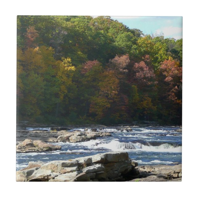 Ohiopyle River Rapids in Fall Pennsylvania Autumn Kakelplatta (Framsidan)