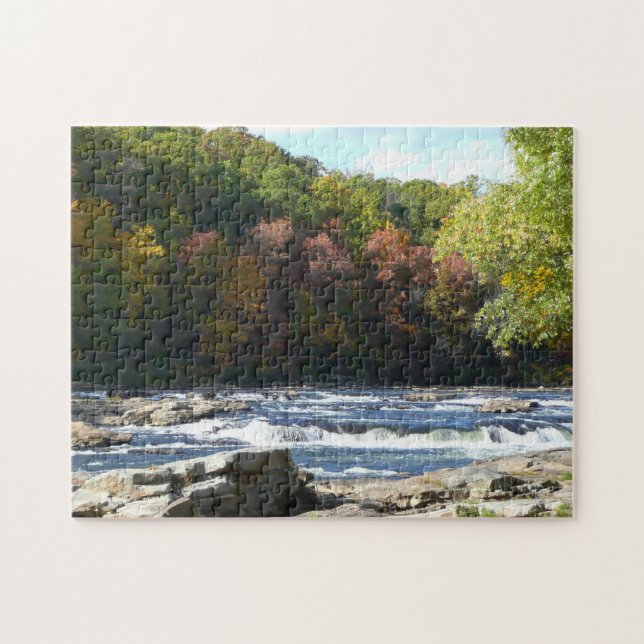 Ohiopyle River Rapids in Fall Pennsylvania Autumn Pussel (Horisontell)