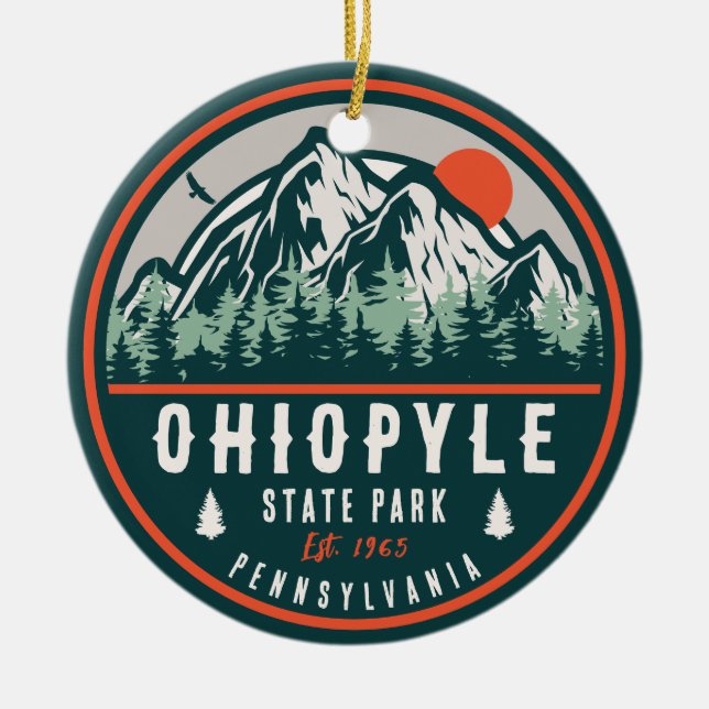 Ohiopyle State Park Pennsylvania Retro Sunset Julgransprydnad Keramik (Framsidan)