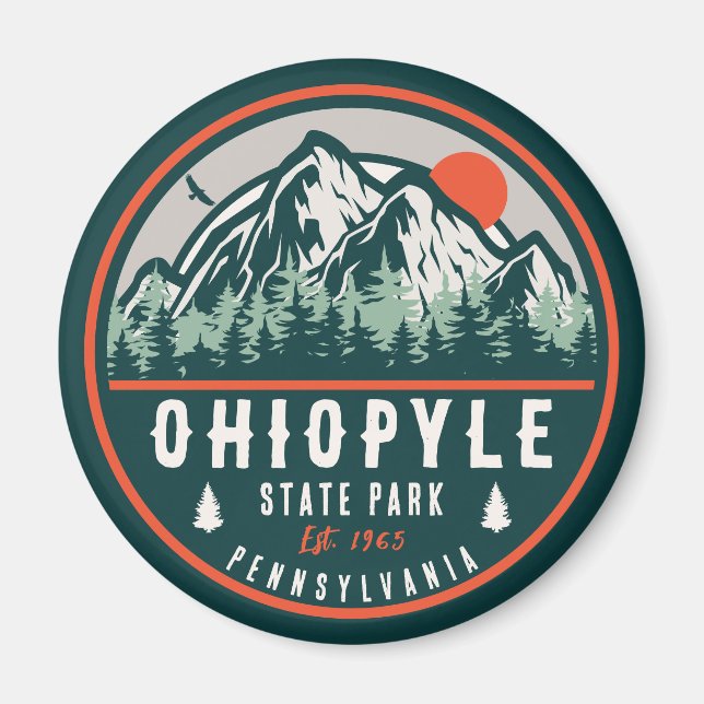 Ohiopyle State Park Pennsylvania Retro Sunset Magnet (Framsidan)