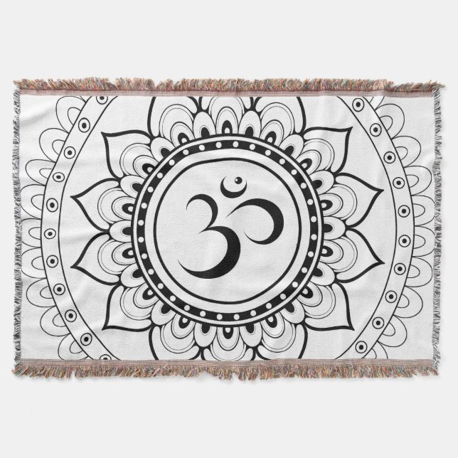 Ohm Mandala Om Mandala Vit & Svart Filt (Framsidan)