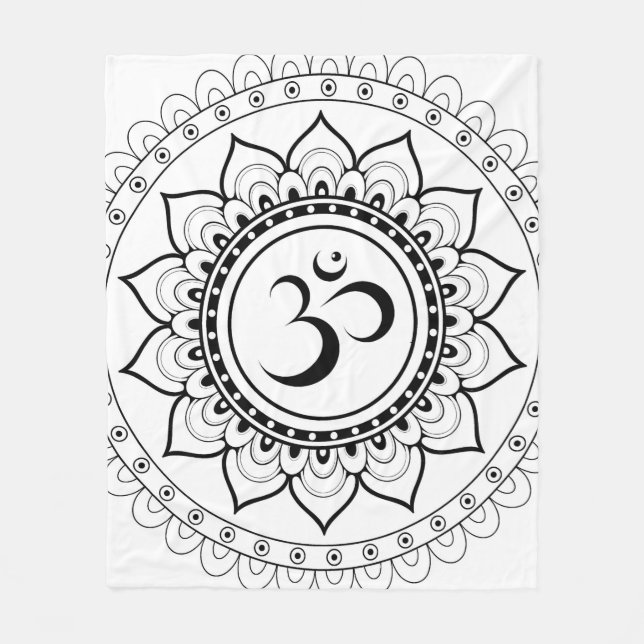 Ohm Mandala Om Mandala Vit & Svart Fleecefilt (Framsidan)