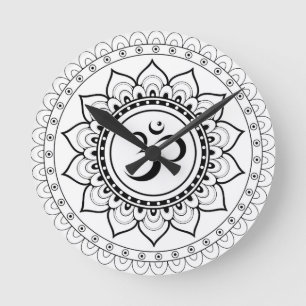 Ohm Mandala Om Mandala Vit & Svart Rund Klocka