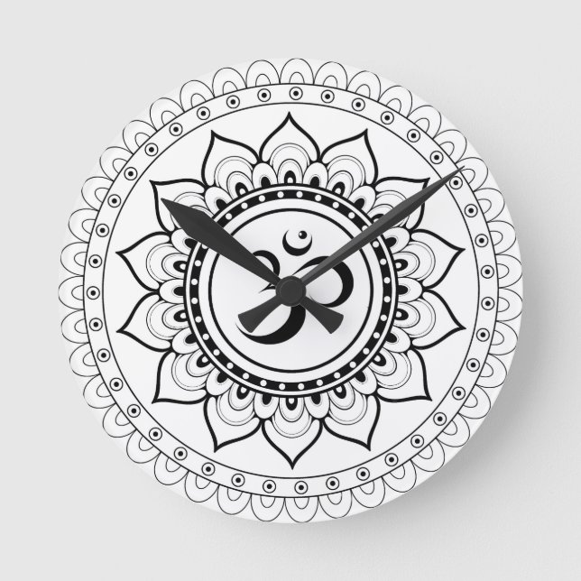 Ohm Mandala Om Mandala Vit & Svart Rund Klocka (Framsida)