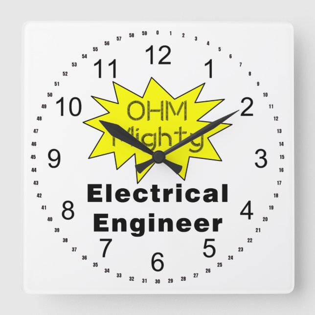 Ohm Mighty Electrical Ingenjör Fyrkantig Klocka (Framsida)