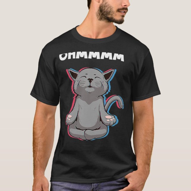 Ohmmm Yoga Cats Meditation Relaxation Om Namaste T Shirt (Framsida)