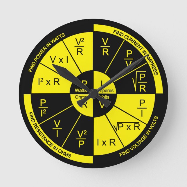 Ohms "Law Round Clock Black and Gult Dial" Rund Klocka (Framsida)