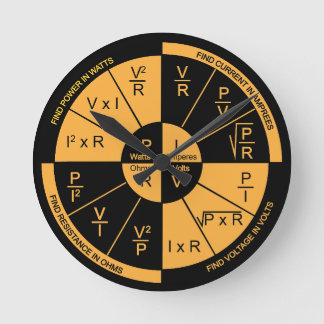 Ohms "Law Round Clock Black and Orange Dial" Rund Klocka