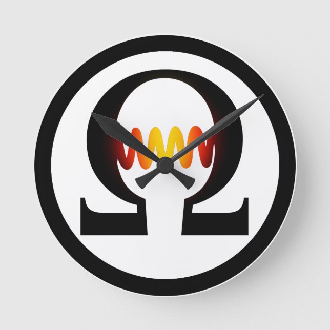 Ohmsymbolet tar tid på rund klocka (Framsida)