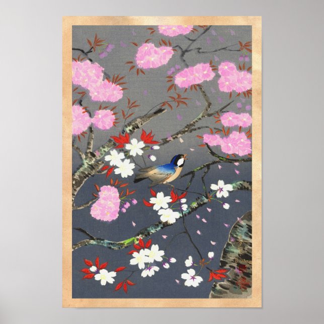 Ohno Bakufu Körsbärsblommor blåfågel shin hanga Poster (Framsidan)