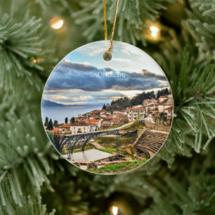Ohrid, Makedonien cityscape Julgransprydnad Keramik