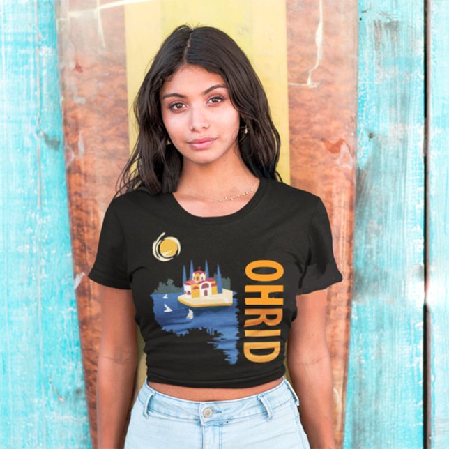 Ohrid Makedonien sjö blå orange resa T Shirt (Skapare uppladdad)