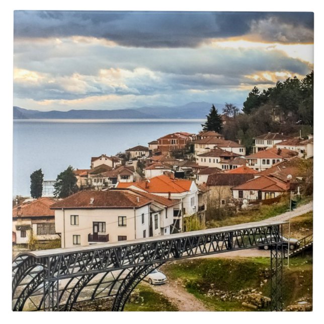 Ohrid, N. Makedonien, citybild, Kakelplatta (Framsidan)