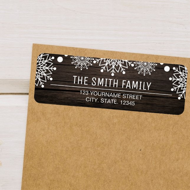 Ohyfsad jul | Rustic Barn Wood Snöflingor Returadress Etikett (Skapare uppladdad)
