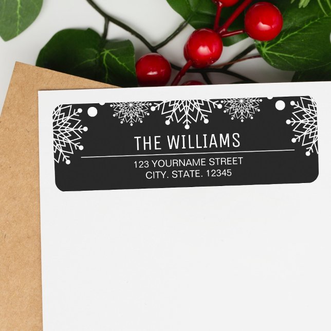 Ohyfsad jul | Svartvit Snöflingor Returadress Etikett (Skapare uppladdad)
