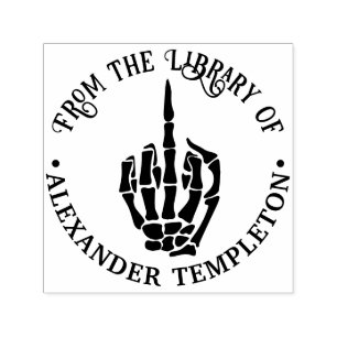 Ohyfskt skelett hand pekfinger bibliotek boknamn självfärgande stämpel