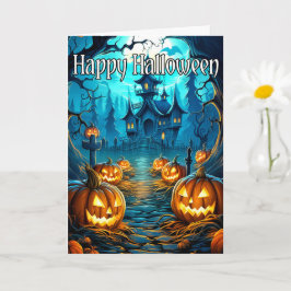 Ohyggligt gammalt hemsökt hus | HAPPY HALLOWEEN Kort