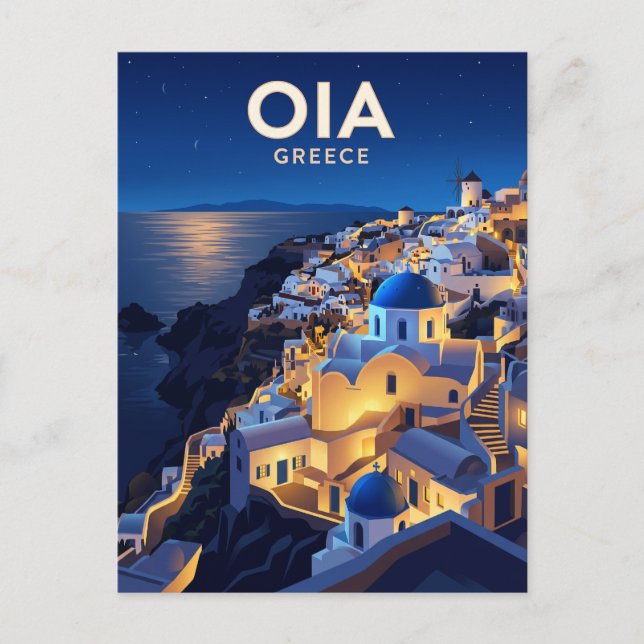 Oia nattetid Grekland Vykort (Framsida)