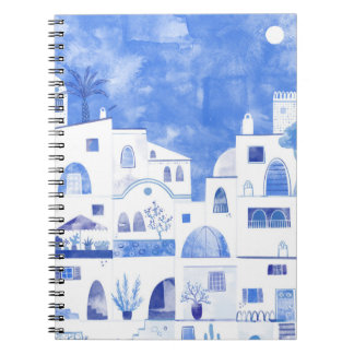 Oia Santorini Greece Watercolor Townscape Painting Anteckningsbok