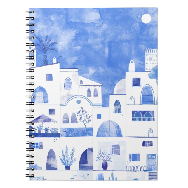 Oia Santorini Greece Watercolor Townscape Painting Anteckningsbok (Framsidan)