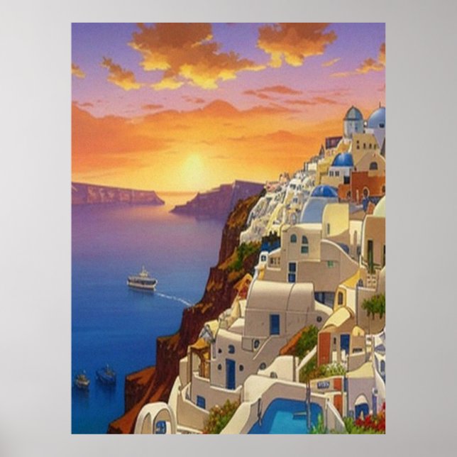 Oia, Santorini, Grekland Art Poster (Framsidan)