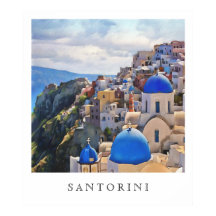 Oia, Santorini. Grekland. Oljemålning. Art-utskrif