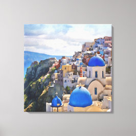 Oia, Santorini. Grekland. Oljemålning. canvastavla