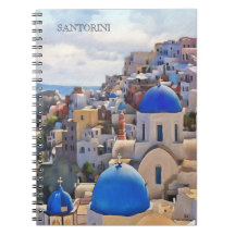 Oia, Santorini. Grekland.Oljemålning. Gaffelanteck