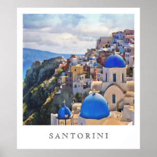 Oia Santorini. Grekland. Oljemålning. Konsttryck Poster