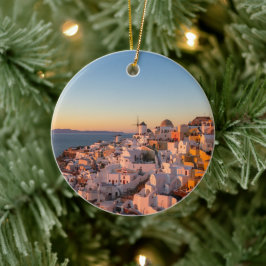Oia, Santorini Grekland, Solnedgång Julgransprydnad Keramik