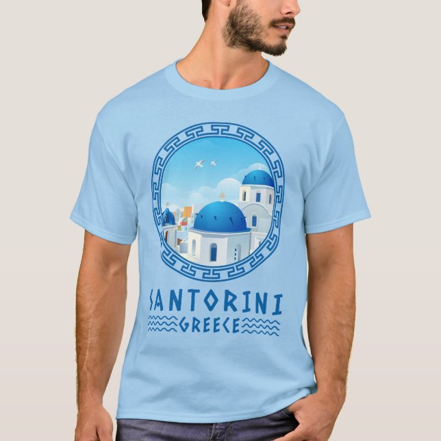 Oia, Santorini, Greklands Manar Blue T Shirt (Framsida)