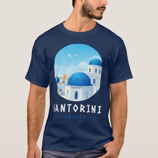 Oia, Santorini, Greklands Manar Navy Blue T Shirt (Framsida)