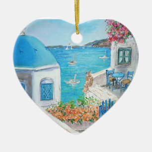 Oia Santorini hjärtaprydnad Julgransprydnad Keramik