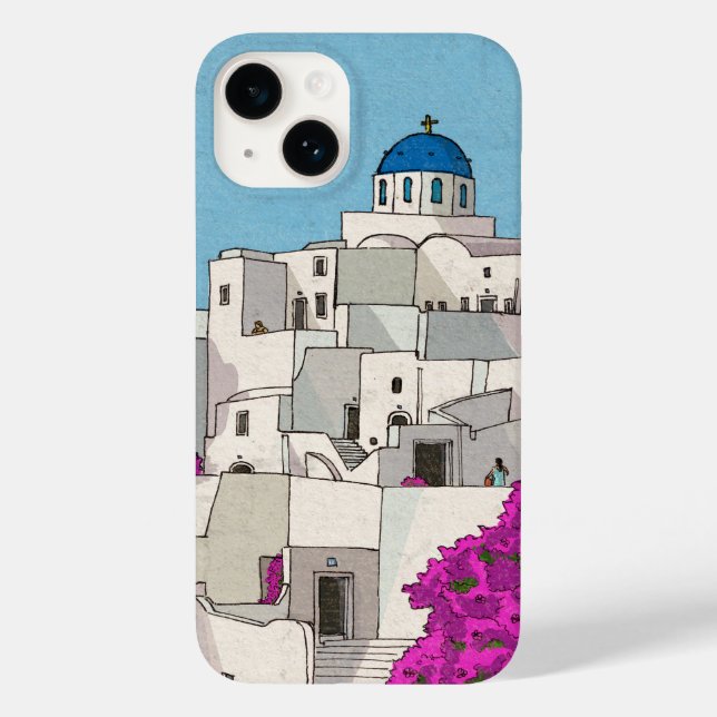 Oia Santorini Island Greece Whimsical Illustration (Baksida)