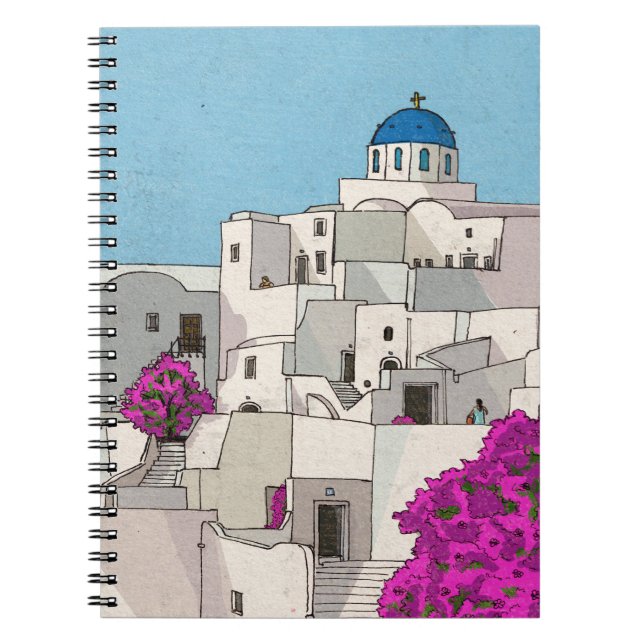 Oia Santorini Island Greece Whimsical Illustration Anteckningsbok (Framsidan)