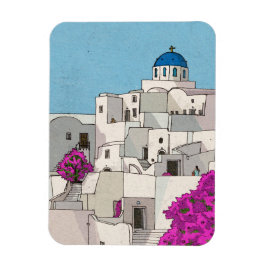 Oia Santorini Island Greece Whimsical Illustration Magnet