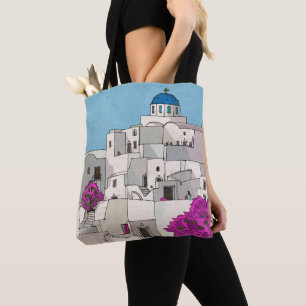 Oia Santorini Island Greece Whimsical Illustration Tygkasse