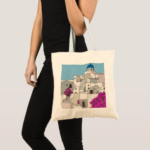 Oia Santorini Island Greece Whimsical Illustration Tygkasse