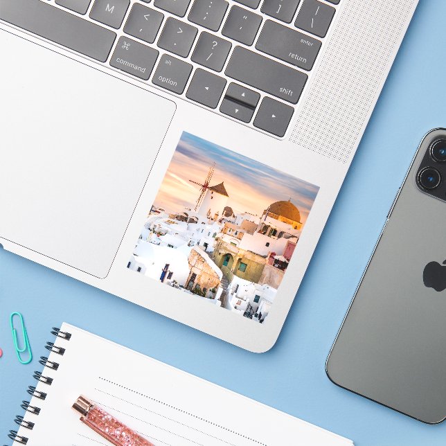 Oia Santorini Klistermärken (Laptop med iPhone)