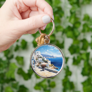 Oia Santorini Rund Silverfärgad Nyckelring