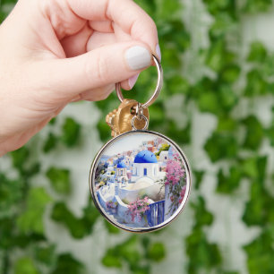 Oia Santorini Rund Silverfärgad Nyckelring