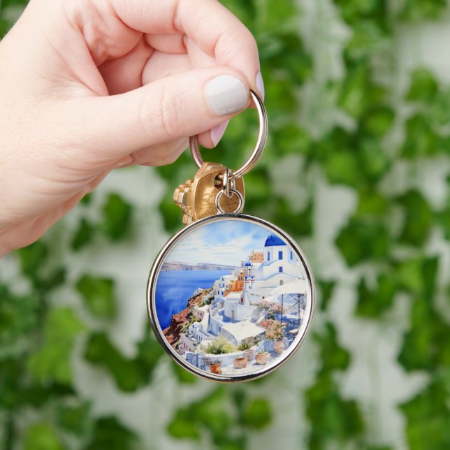 Oia Santorini Rund Silverfärgad Nyckelring (Hand)